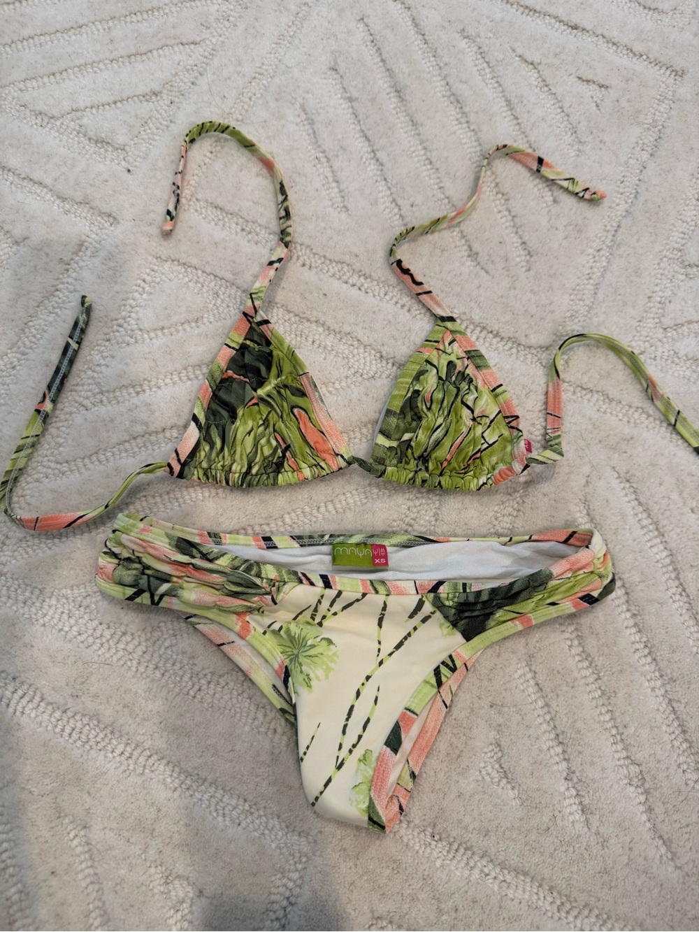 Maya Green and Pink Tropical Print Triangle Bikini
